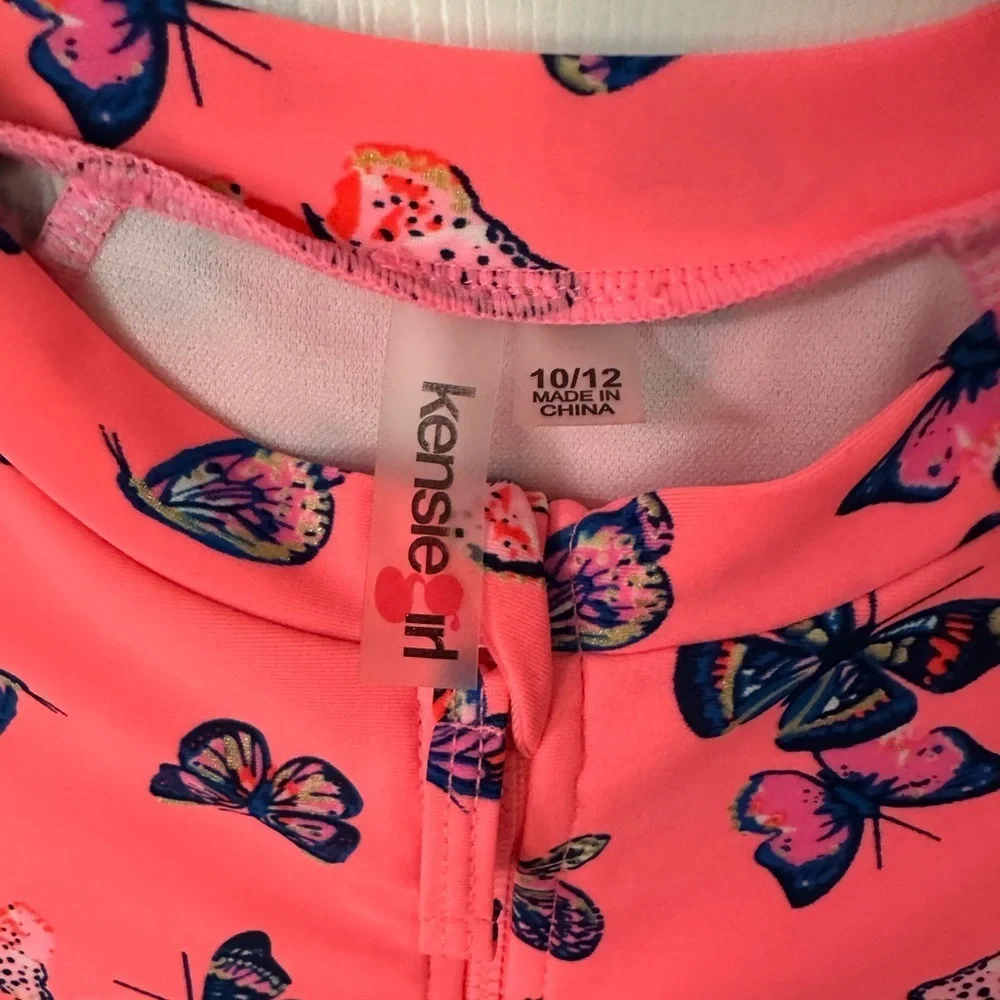Kensie Girl Long - Sleeved Half - Zip Pink Butterfly Rashguard